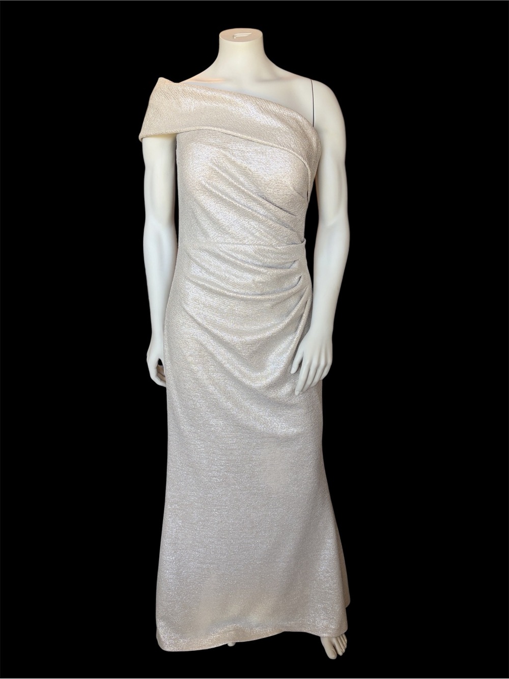 Eliza J One-Shoulder Shimmery Ivory Evening Gown